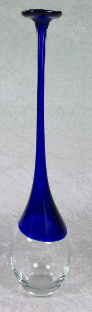 Cobalt Blue and Clear Art Glass Pencil Neck Vase