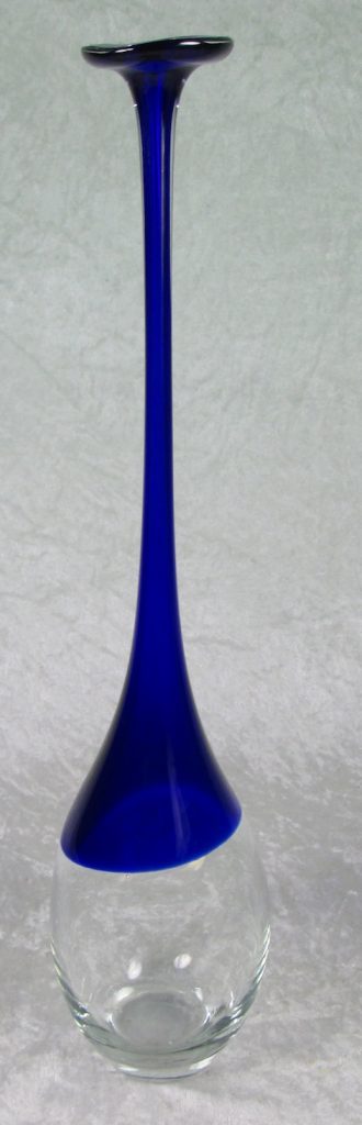 Cobalt Blue and Clear Art Glass Pencil Neck Vase