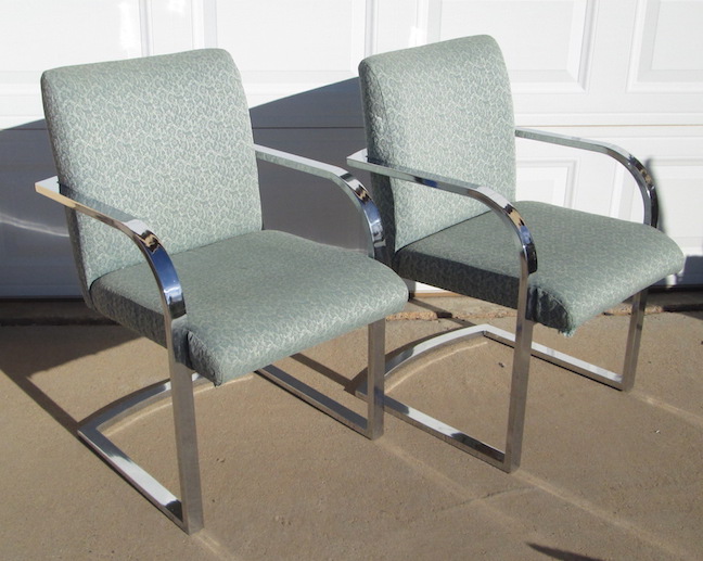 Chrome Cantilever Upholstered Chairs Milo Baughman Style