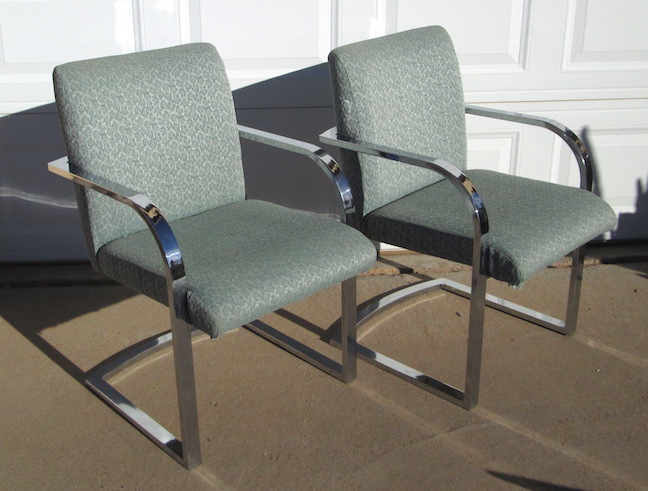 Chrome Cantilever Upholstered Chairs Milo Baughman Style