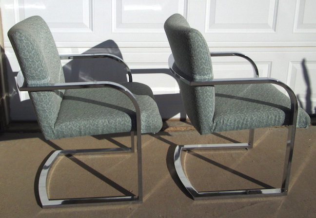 Chrome Cantilever Upholstered Chairs Milo Baughman Styl