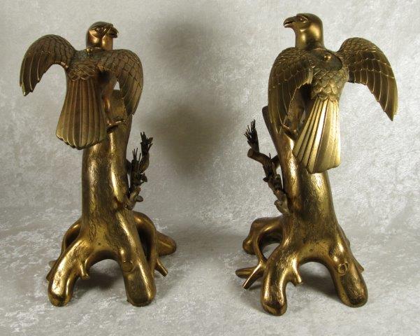 Antique Gilt Bronze Falcon Censers