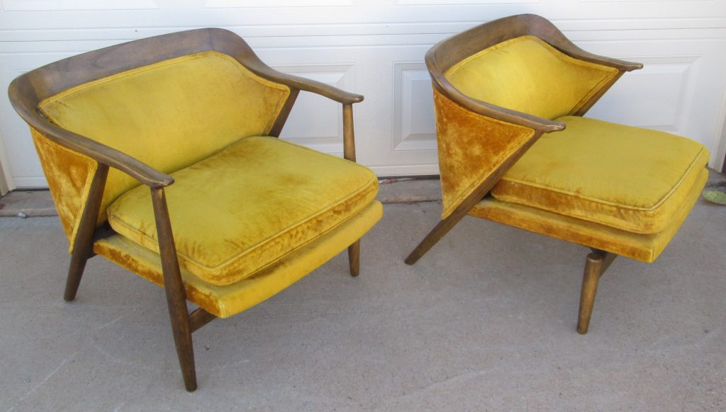 2 Mid Century Danish Modern Upholstered Wood Club Chairs