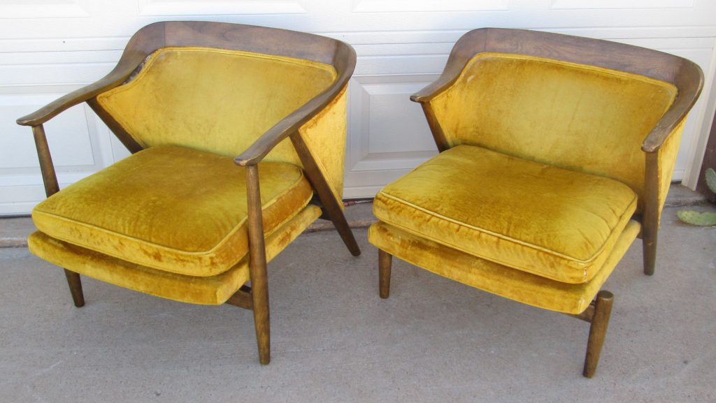 2 Mid Century Danish Modern Upholstered Wood Club Chairs