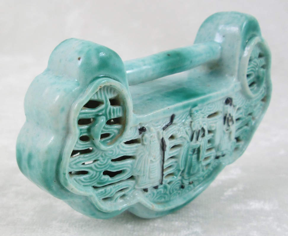 Chinese Porcelain Padlock Pendant / Good Luck Charm