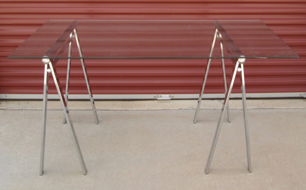 Chrome Sawhorse and Glass Desk