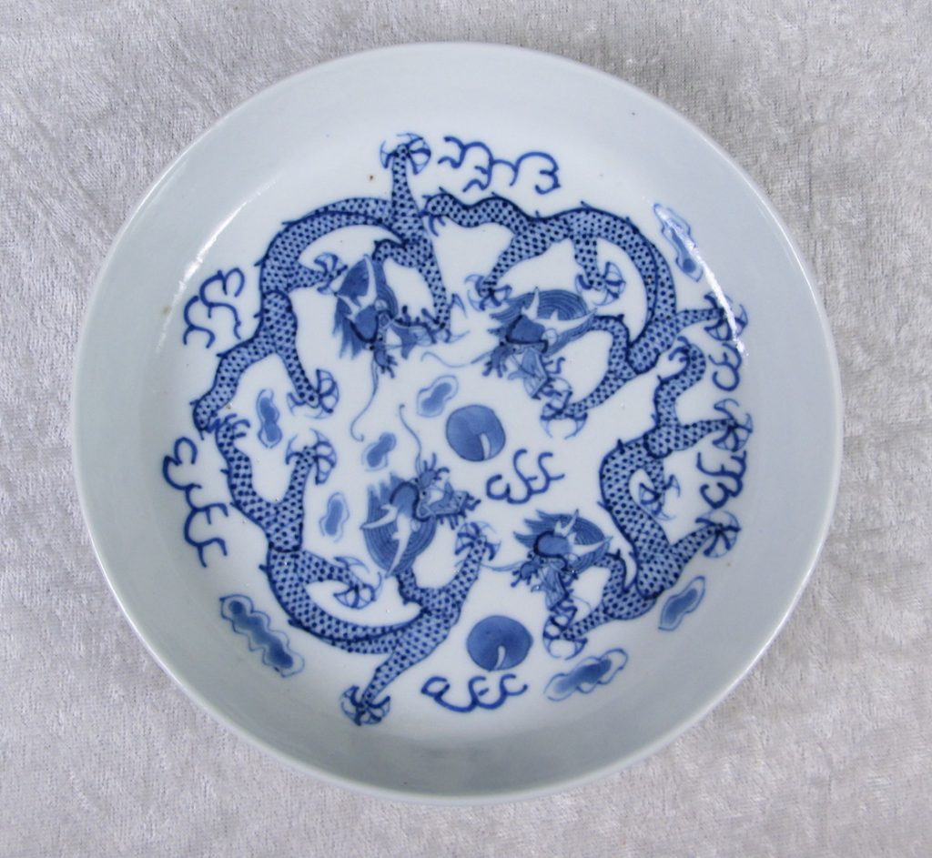 Chinese Porcelain Blue and White Dish Dragon design