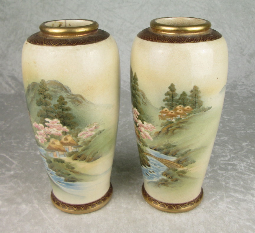 Pair Antique Japanese Satsuma Vases