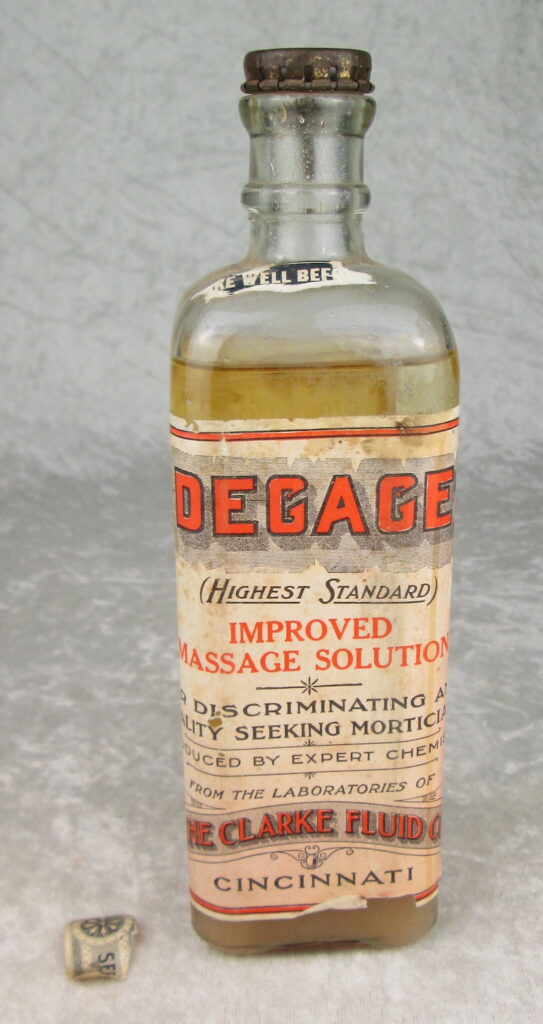 Antique The Clarke Fluid Co Embalming Fluid Bottle Degage Massage Solution