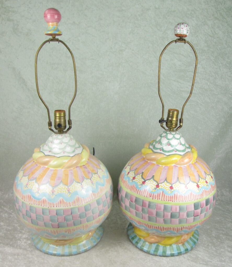 2 MacKenzie Childs Pottery Lamps and Finials
